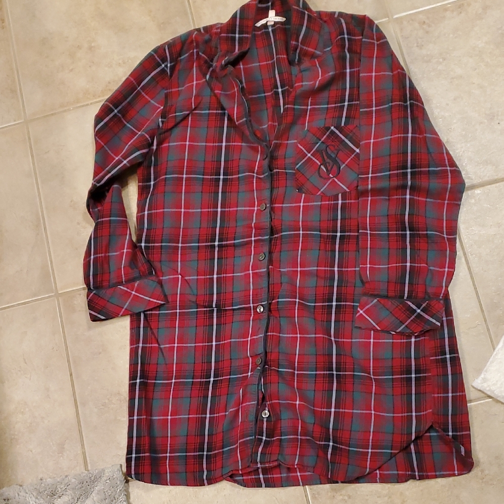 Victoria's Secret Red and Green Plaid Sleep Shirt